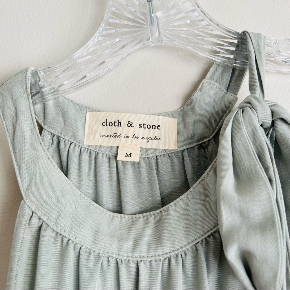 CLOTH & STONE ANTHROPOLOGIE Tencel Halter Bow Romper Sage Casual Feminine | Sz M - Picture 3 of 7